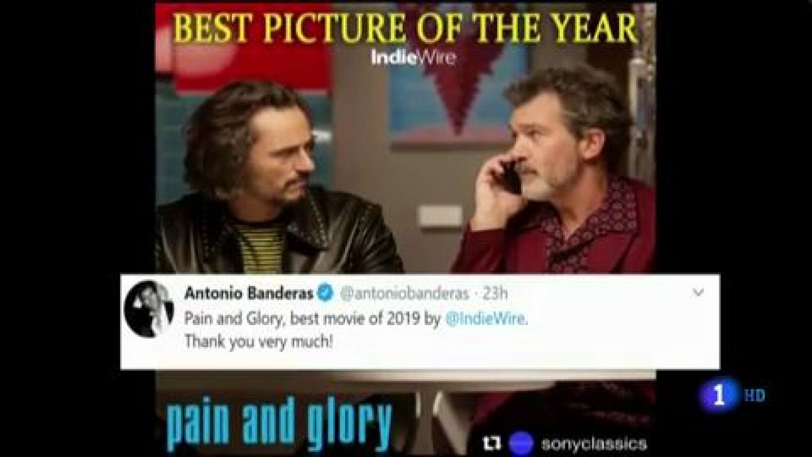 Telediario 1: La crítica de Nueva York otorga a Antonio Banderas el premio al mejor actor del año | RTVE Play