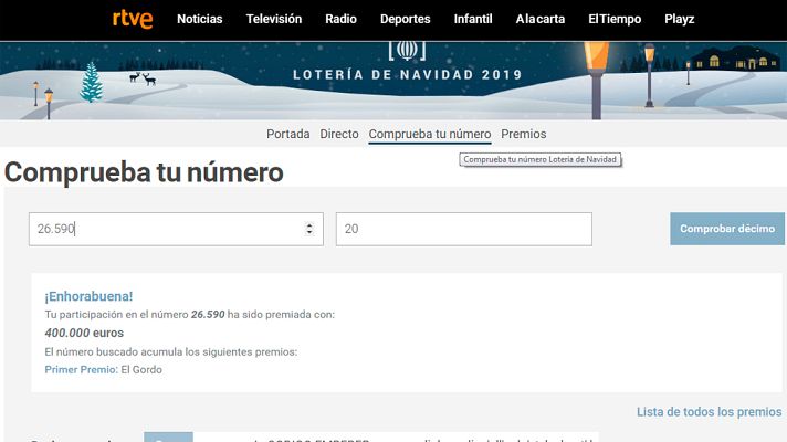  - Compruebe su décimo de lotería en RTVE.es