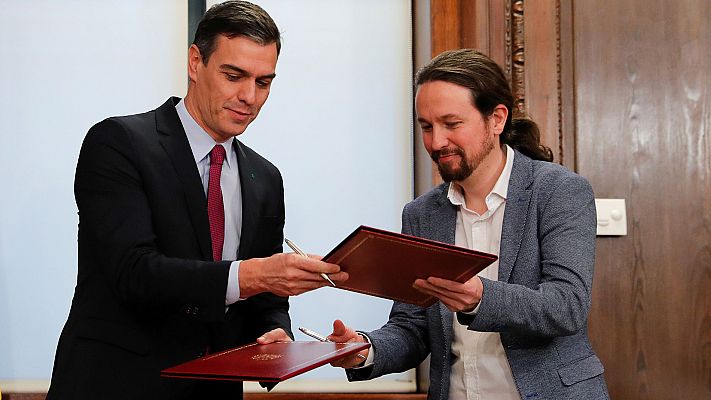 Telediario 1 - Sánchez e Iglesias firman su acuerdo de gobierno en coalición a la espera de la investidura