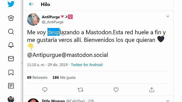 Telediario 1 - Usuarios de Twitter denuncian censura y se van a Mastodon