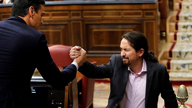 Iglesias se dirige a Sánchez en la investidura: "Sí se puede, adelante presidente"