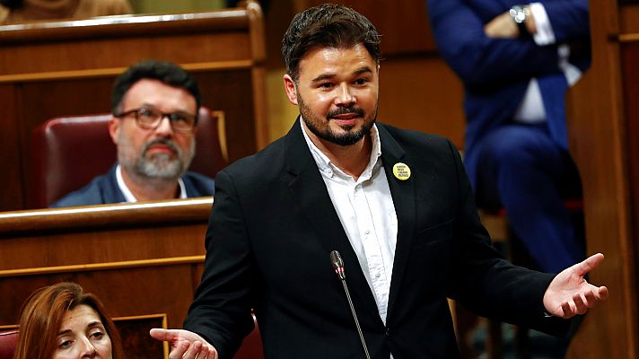Rufián: "Es ridículo ver a algunos diputados del PP, Cs y Vox interpelar a diputados socialistas para que cambien su voto"