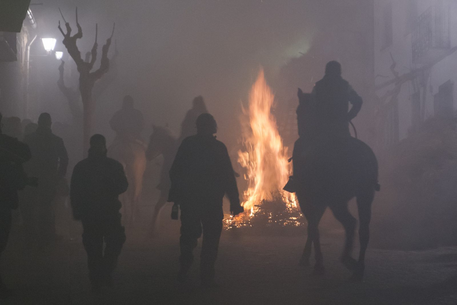 Así saltan los caballos el fuego en la fiesta de Luminarias de San Bartolomé de Pinares (Ávila)