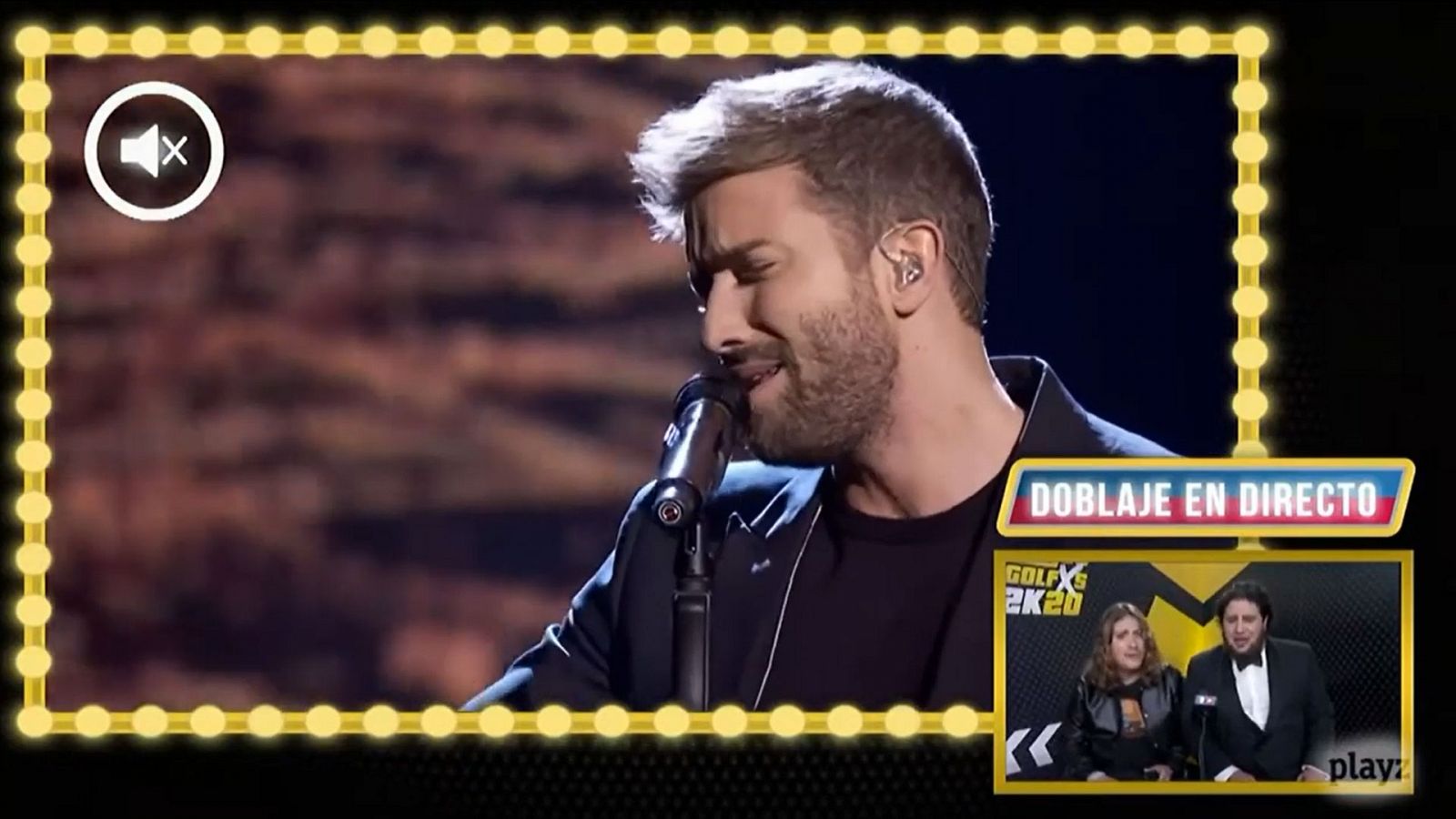 Grison se queda solo pero aprovecha el momento para doblar a uno de los artistas de la noche, Pablo Alborán, que versiona la canción "Sobreviviré'.