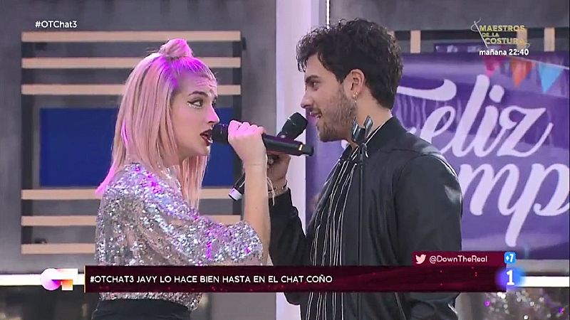 Javy y Samantha cantan "Sin miedo a nada" en El Chat 3  de OT 2020 y Javy gana el karaoke