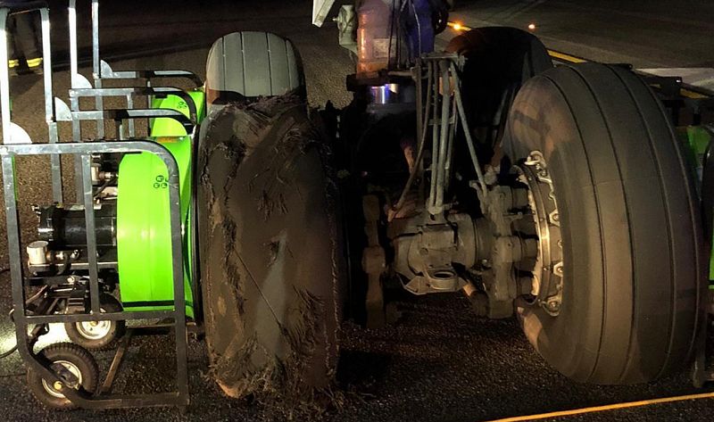 Así quedaron el motor y la rueda del avión de Air Canada