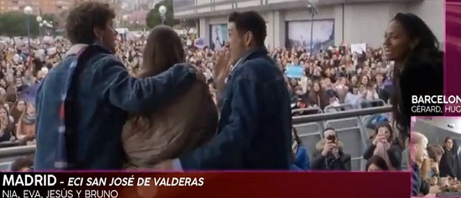 Nia, Jesús, Bruno y Eva en la firma de discos de Madrid