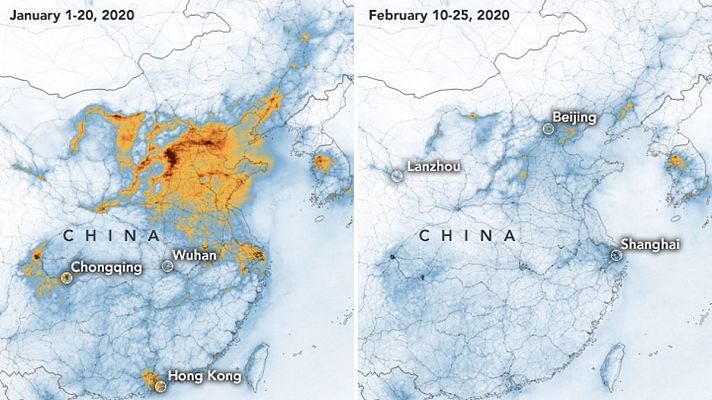 La nube de contaminación de China disminuye por el coronavirus