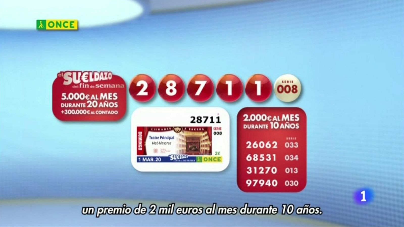 Sorteo ONCE - 01/03/20 - ver ahora