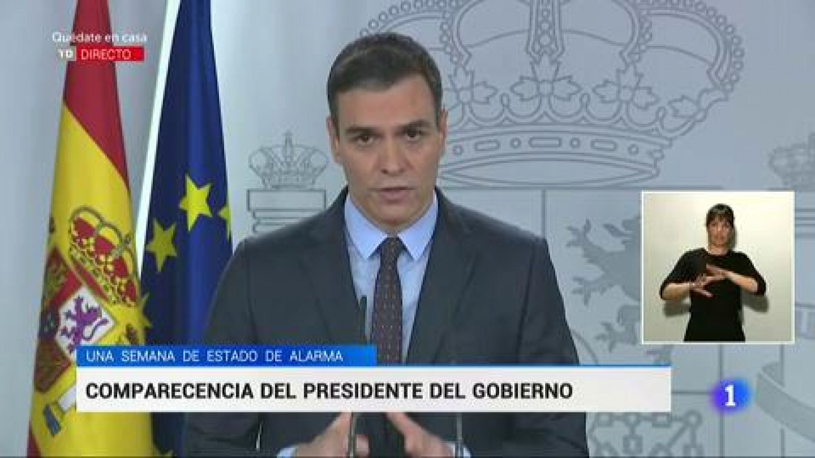 Telediario 1: Sánchez anuncia que las Fuerzas Armadas empezarán este sábado a desinfectar residencias de mayores en la Comunidad de Madrid | RTVE Play
