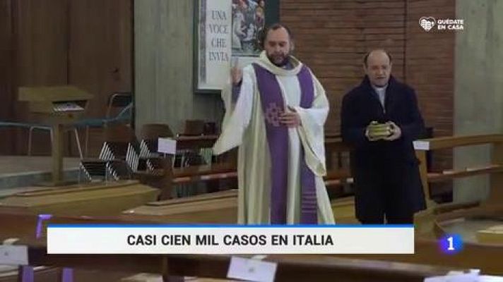 Telediario 1 - Casi 100.000 casos en Italia