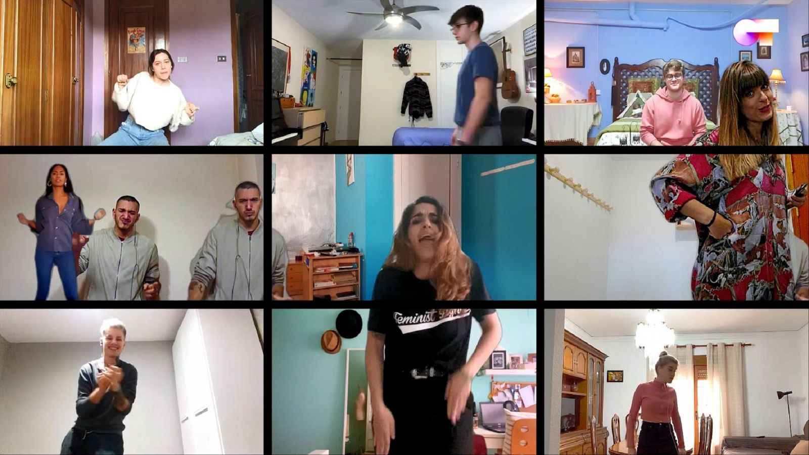 Los nueve concursantes que quedan en OT 2020 cantan "Loca" en el cuarto pase de micros de #QuedOTenCasa