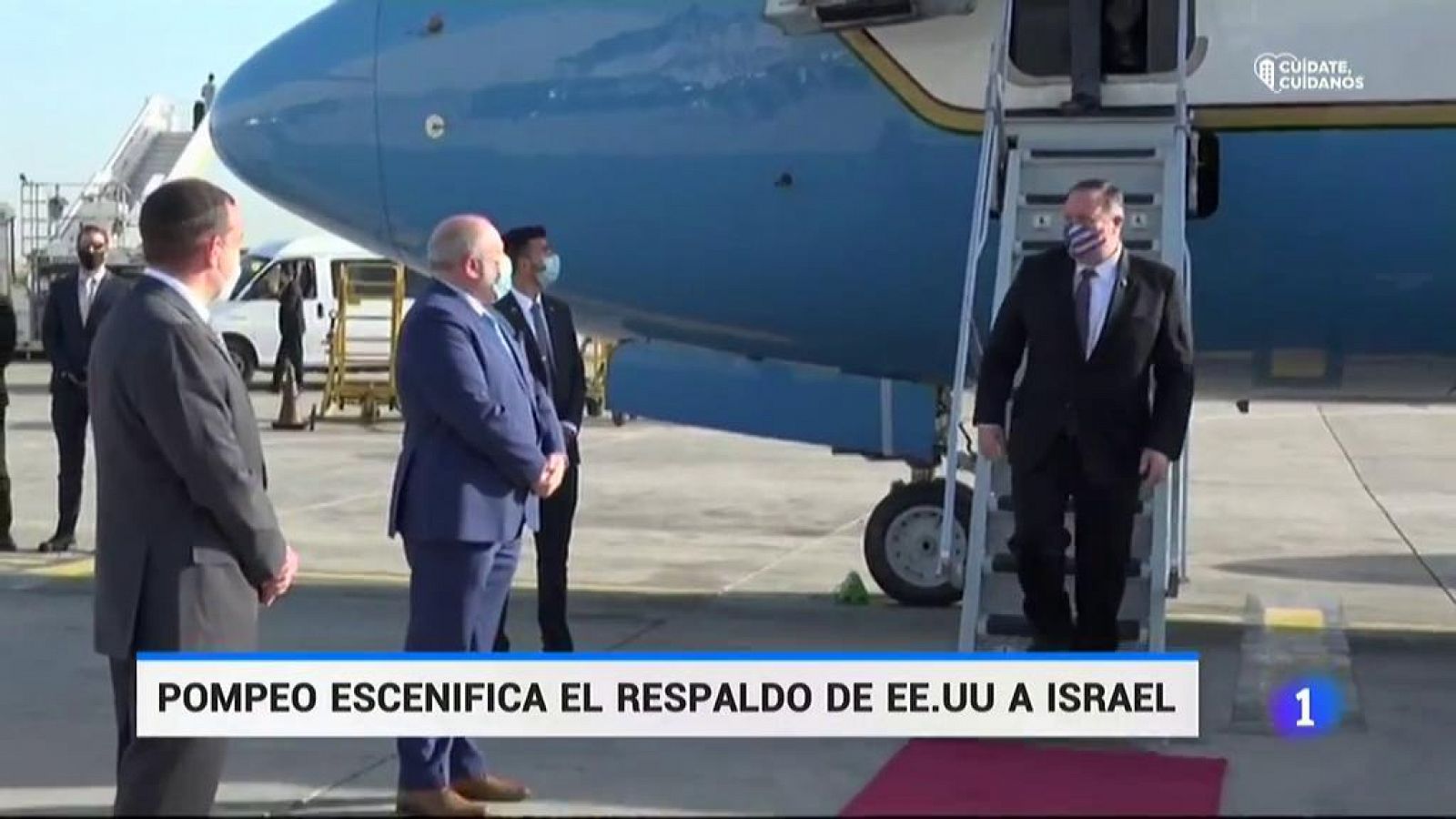 Pompeo viaja a Israel en pleno coronavirus para reforzar el nuevo Gobierno frente a la amenaza iraní- RTVE.es - Telediario 1 | Ver