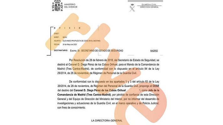 Telediario 1 - Marlaska cesó a Pérez de los Cobos por no informar del desarrollo de las investigaciones sobre el 8M