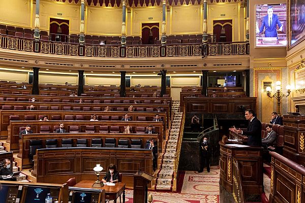 Telediario 1 - Aprobada la sexta prórroga del estado de alarma con 177 votos a favor, 155 en contra y la abstención de ERC, Bildu y BNG