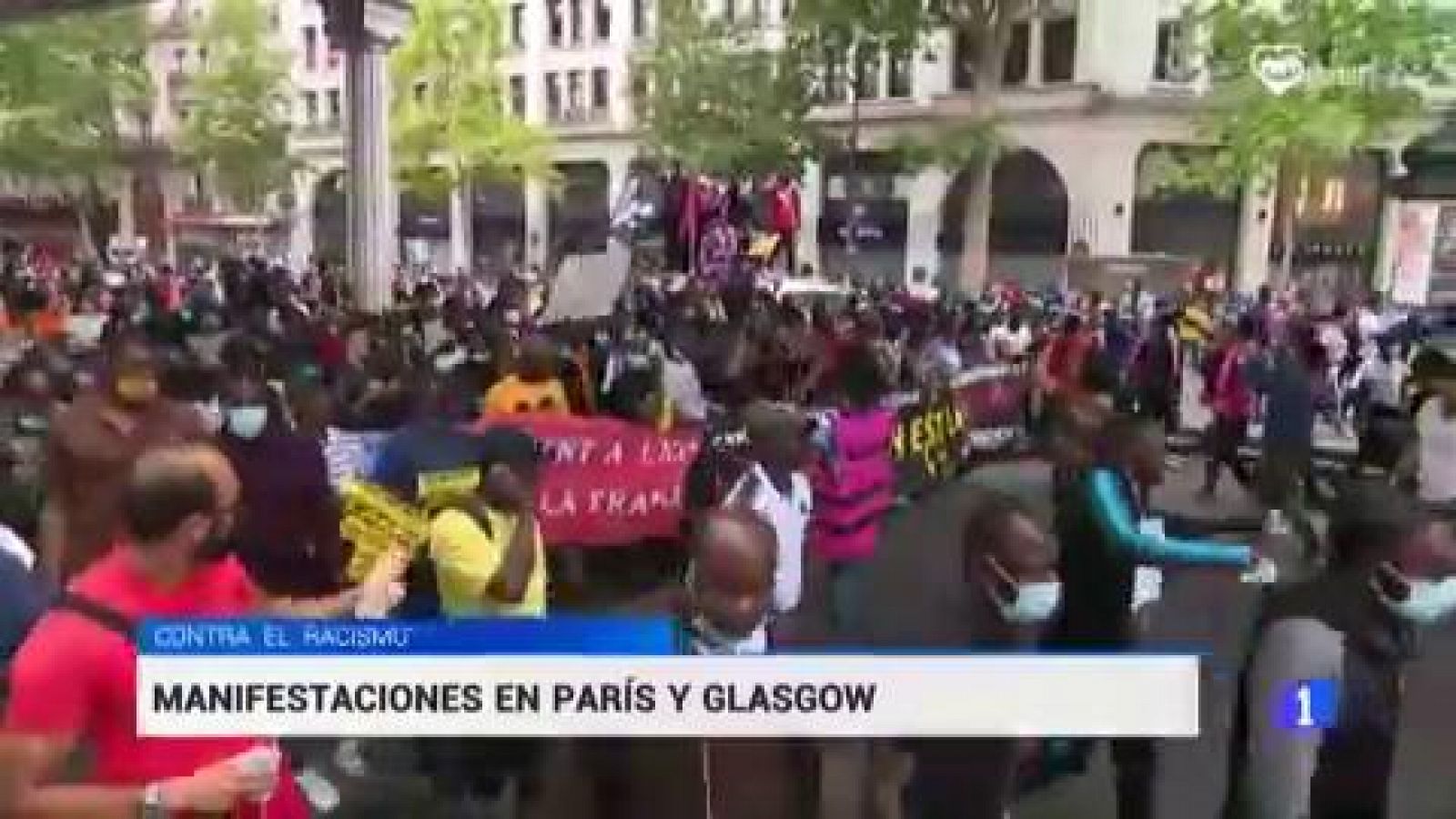 Telediario 1: Protestas contra el racismo en París y Glasgow el mismo día que Trump retoma los actos de su campaña electoral  | RTVE Play
