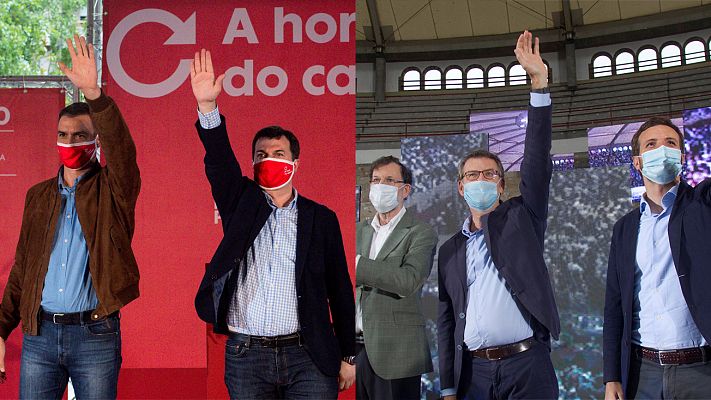 Sánchez y Casado se lanzan mutuos reproches por el coronavirus mientras arropan a sus candidatos al 12J en Galicia