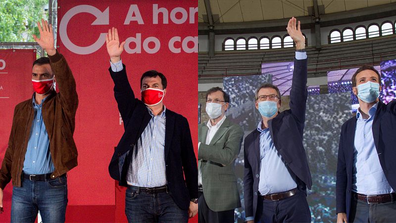 Sánchez y Casado se lanzan mutuos reproches por el coronavirus mientras arropan a sus candidatos al 12J en Galicia