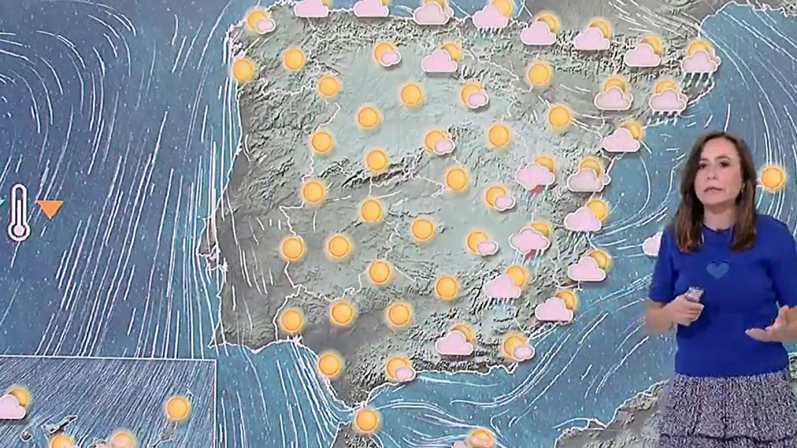Chubascos y tormentas localmente fuertes en el este peninsular y viento fuerte en Canarias