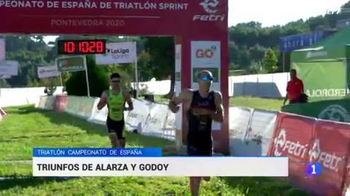Telediario 1 - Fernando Alarza y Anna Godoy, campeones de España de Triatlón Sprint en Pontevedra