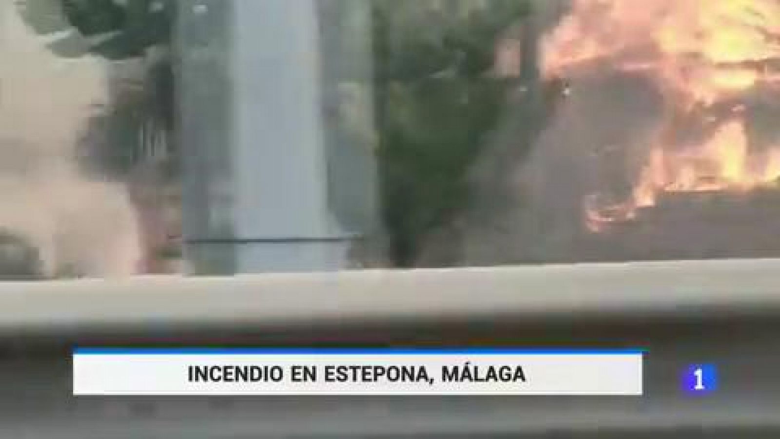 Telediario 1: Un incendio en Estepona calcina un centro comercial y obliga al desalojo en prevención de 30 viviendas  | RTVE Play