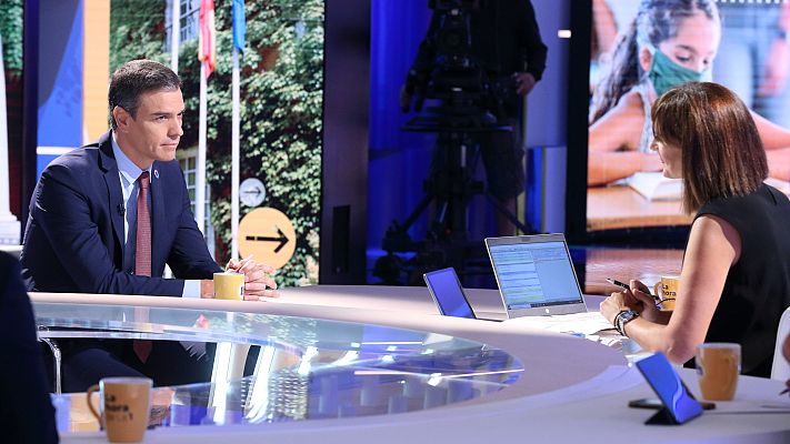 Telediario 1 - Entrevista en TVE: Sánchez confía en que habrá mayoría para los Presupuestos y defiende la fusión de Caixabank y Bankia