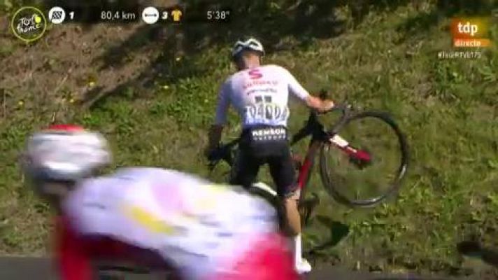 Tour 2020 | Caída de Marc Hirschi (Sunweb) en el descenso del Col des Saisies