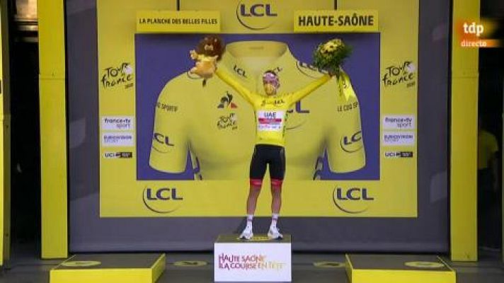 Tour de Francia - Tour 2020 | Tadej Pogacar sube al podio para llevarse hasta tres maillots (general, montaña y joven)