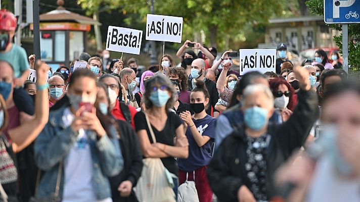 Telediario 1 - Sindicatos, asociaciones y partidos piden un plan para afrontar la pandemia en Madrid y convocan una protesta