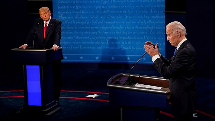 Telediario 1 - Trump y Biden exhíben sus diferencias en un tono moderado en el último debate antes de las elecciones