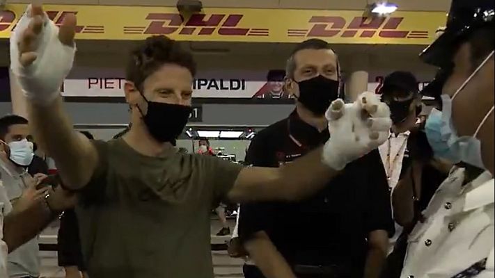 Telediario 1 - Grosejean da las gracias a los operarios que le rescataron tras su grave accidente