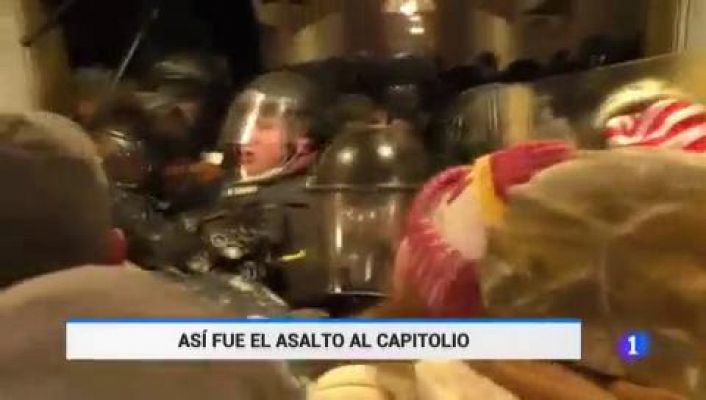 Telediario 1 - Nuevas imágenes del asalto de centenares de partidarios de Donald Trump al Capitolio de EE.UU.