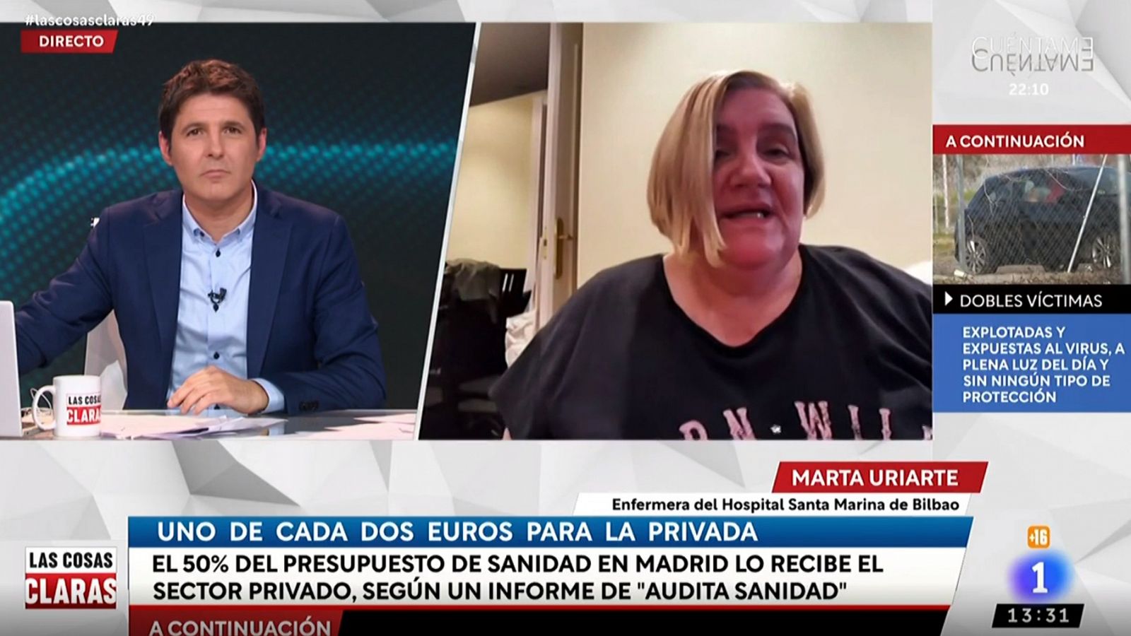 Marta Uriarte, enfemera: "Las Mareas llevan años denunciando la privatización de la Sanidad en Madrid"