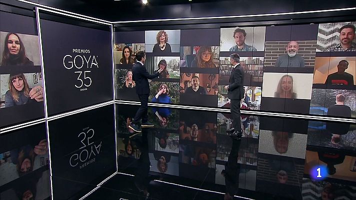 Telediario 1 - Los candidatos de los Premios Goya 2021 se trasladan telemáticamente al plató del Telediario