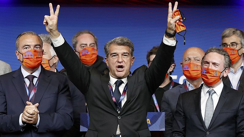 Laporta celebra su elección como presidente del Barça