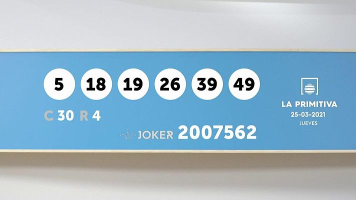 Sorteo de la Lotería Primitiva y Joker del 25/03/2021