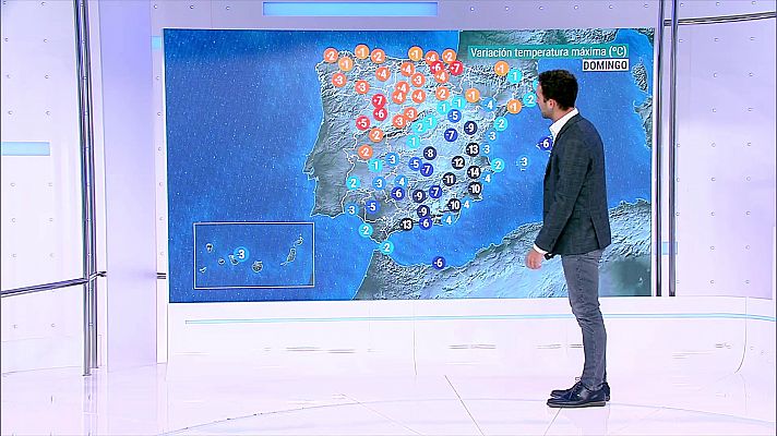 Temperaturas diurnas en notable descenso en buena parte del interior peninsular. Intervalos de viento fuerte en Canarias