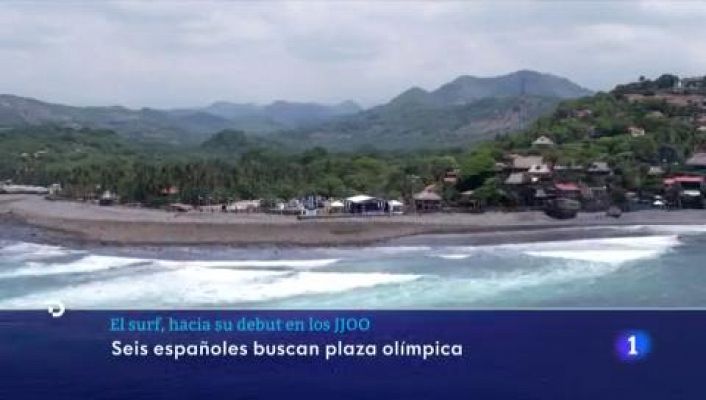 Telediario 1 - Seis españoles buscan en el Mundial de surf una plaza en Tokio 2020