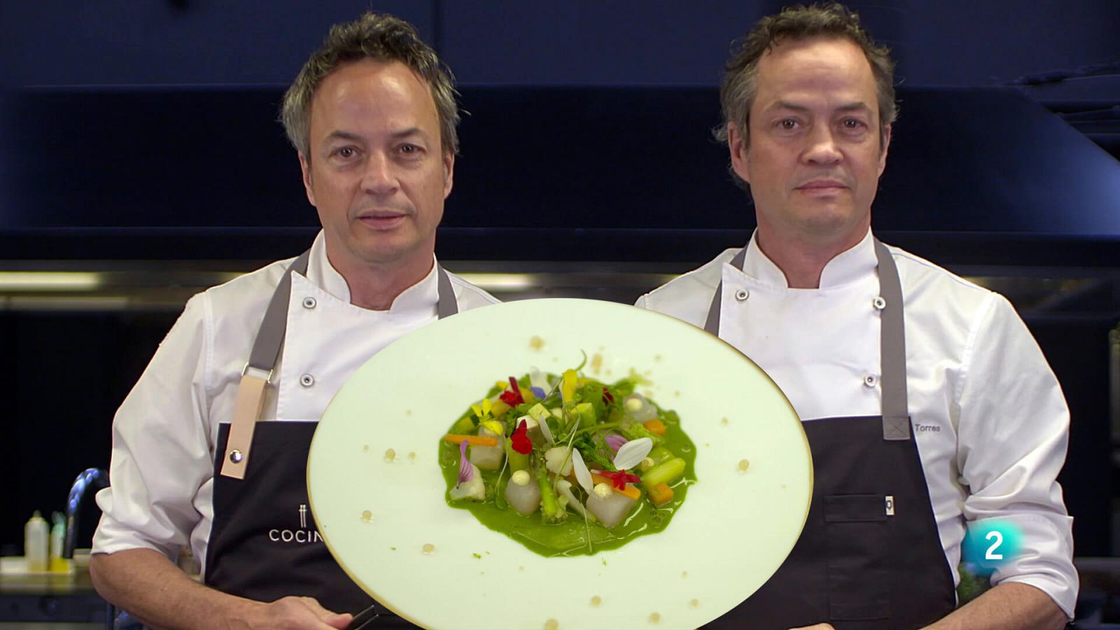 Els germans Torres ens ensenyen a cuinar un plat per enamorar: llobarro marinat amb sal de cítrics, verdures de primavera i emulsió d'herbes i flors.