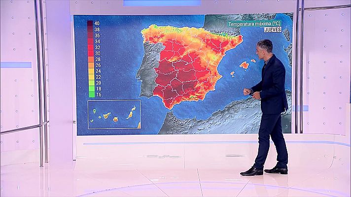 Posibilidad de tormentas localmente fuertes en el sistema Ibérico oriental, Pirineos y mitad norte de Cataluña. Temperaturas altas en el valle del Guadalquivir y Canarias