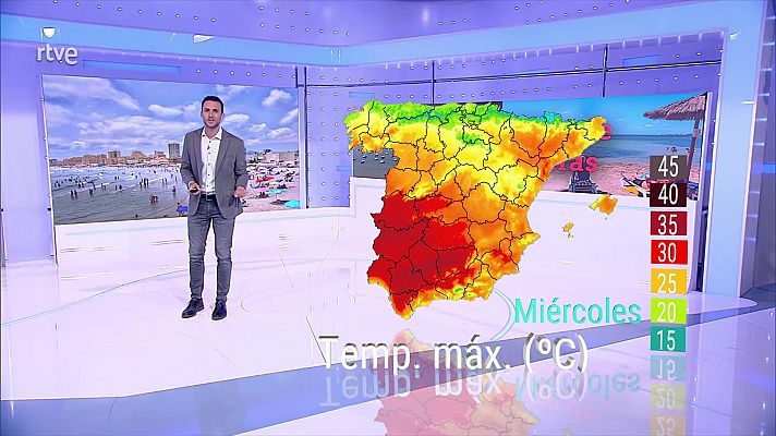 Se superarán los 40 grados en amplias zonas de la mitad sur peninsular, alcanzándose los 36 grados en otras zonas de la Península y Baleares y los 34 en zonas de Canarias