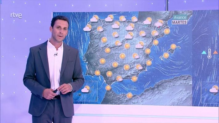 Predominio del tiempo seco y soleado en toda España. Sólo se esperan cielos nubosos en el litoral oeste de Galicia, con probables nieblas costeras, y algunos intervalos de nubes bajas matinales en puntos del norte de Galicia y área cantábrica