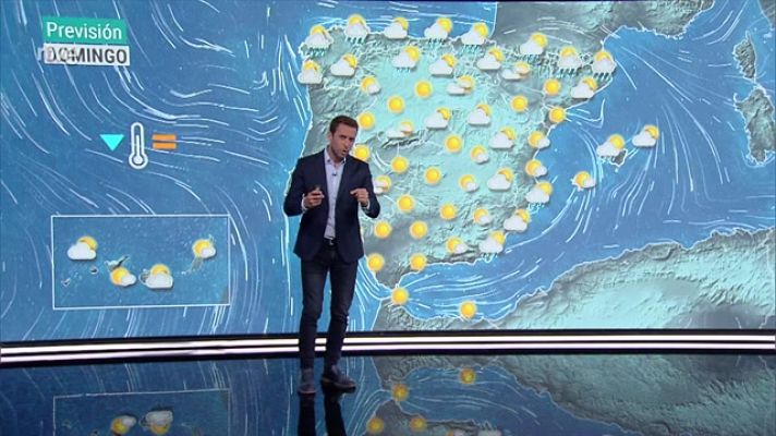 Chubascos y tormentas localmente fuertes en Baleares y en áreas del cuadrante nordeste y zona centro peninsular. Descenso notable de las temperaturas en gran parte de la Península