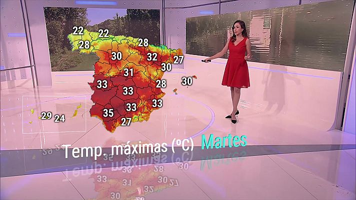 Chubascos y tormentas localmente fuertes en el Pirineo catalán, entorno del sur del sistema Ibérico e interior de la Comunidad Valenciana. Rachas fuertes de vientos en Canarias