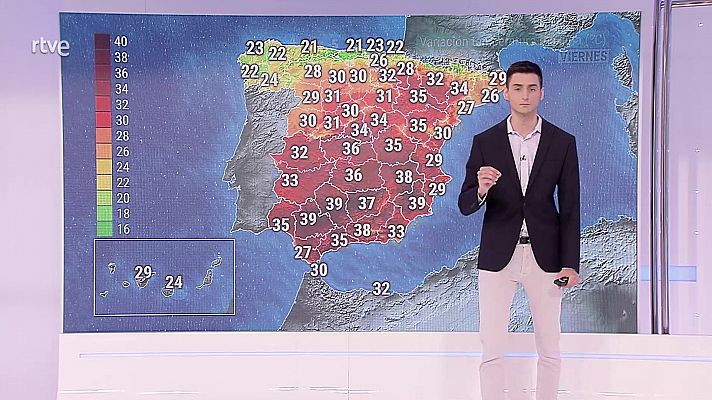 Temperaturas máximas altas en el valle del Guadalquivir