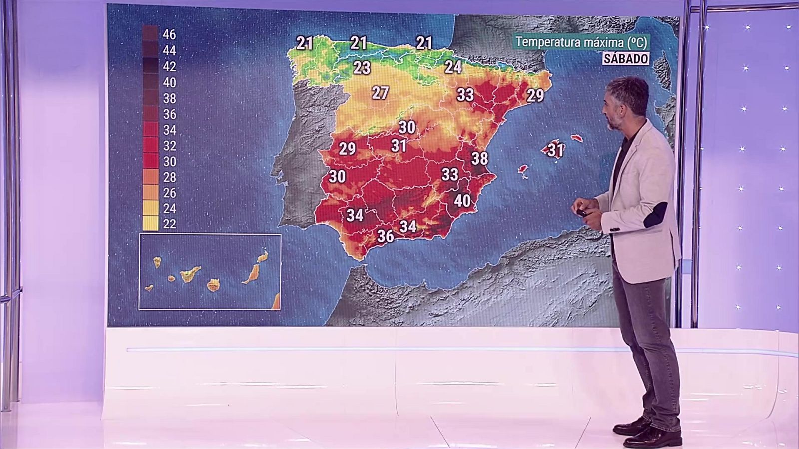 Intervalos de poniente fuerte en el Estrecho y Alborán. Vientos flojos en general en el resto de la Península y en Baleares. Alisios en Canarias - ver ahora