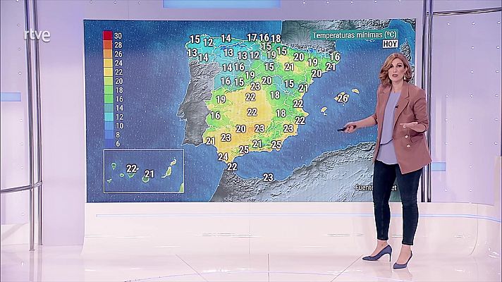 Temperaturas significativamente altas en zonas de la mitad sur, mitad este, zona centro peninsular y en Baleares