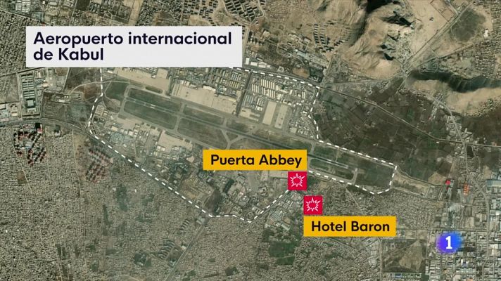 Telediario 2 - Mapa del doble atentado en el aeropuerto de Kabul, en Afganistán