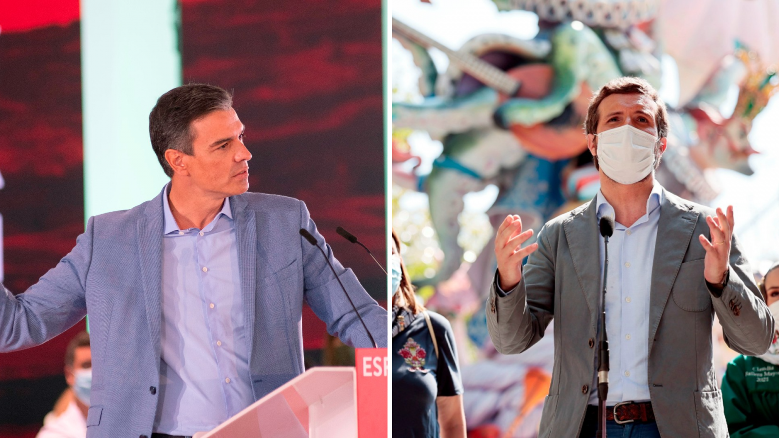 Sánchez acusa a la oposición de "no celebrar los éxitos" y Casado le afea su "triunfalismo"