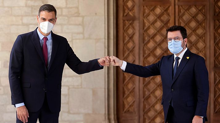 Telediario 1 - Sánchez y Aragonès se reúnen en Barcelona antes de la mesa de diálogo